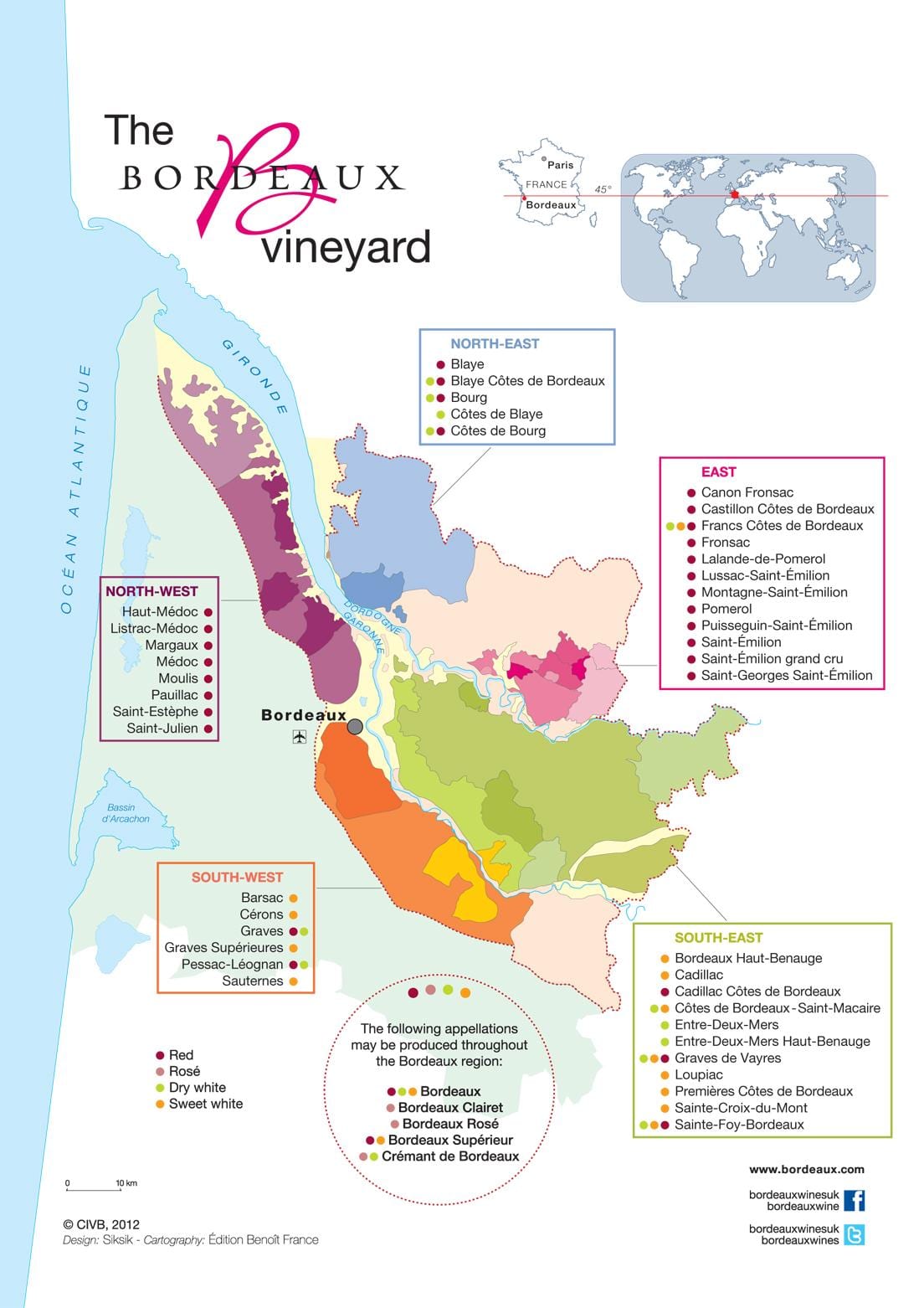 মানচিত্র Bordeaux মদ দেশ