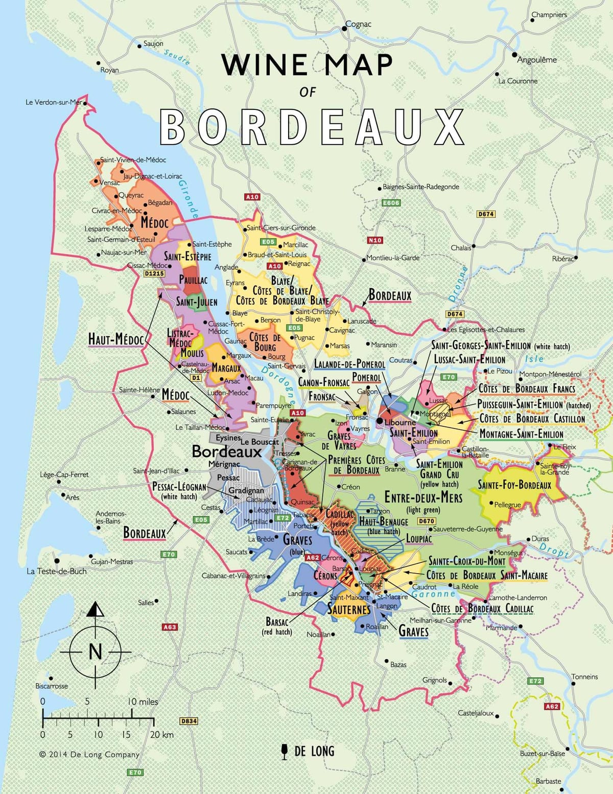 মানচিত্র Bordeaux মদ রুট 